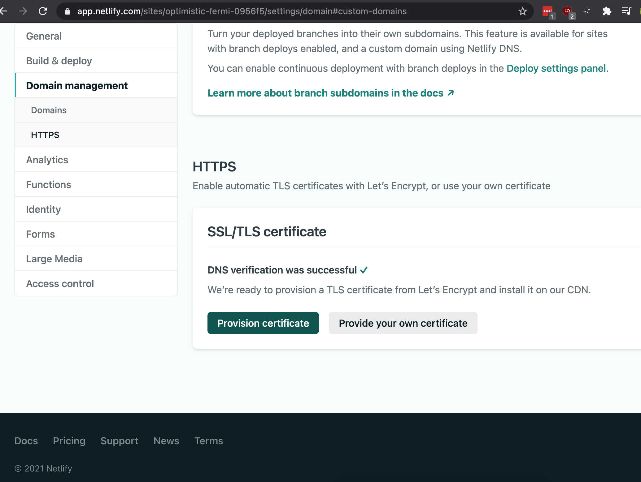 netlify-provision-certificate